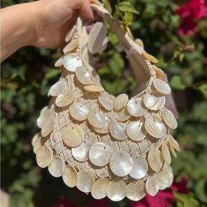 NWT Viral Shell Seashell Embellished Cream Top Handle Bag Made in India
